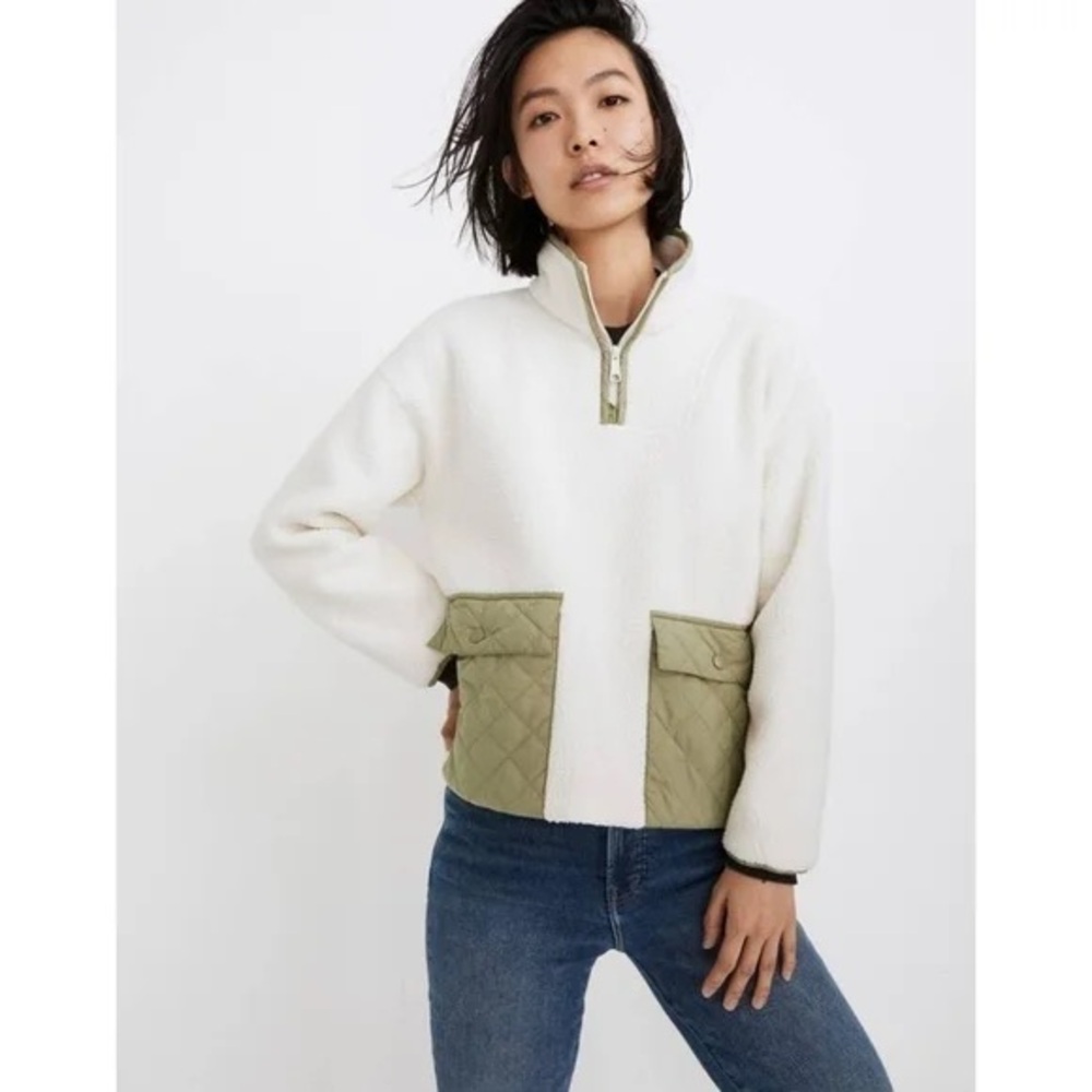 Madewell Women's White and Green Quilted Jacket